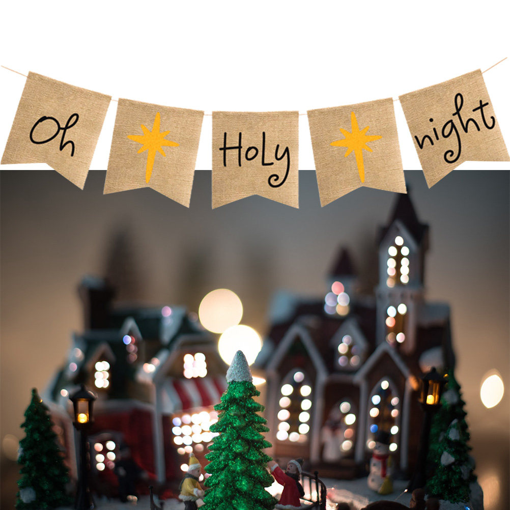 Eve Party - Striscione 'Oh-Santa-Notte' in Lino, Ghirlanda Rustica